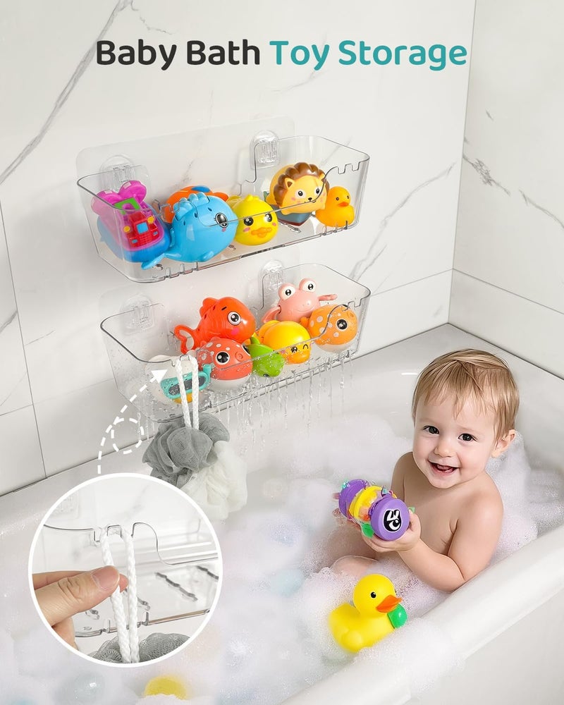 Ginnerella Bath Toy Storage Organizer 2 Pack, Transparent Bath Toy Holder with Drain Holes, Durable Plastic Bathtub Toy Storage for Bathroom, Quick-Dry Drainable Shower Caddy, Easy to Clean and Install - Image 2